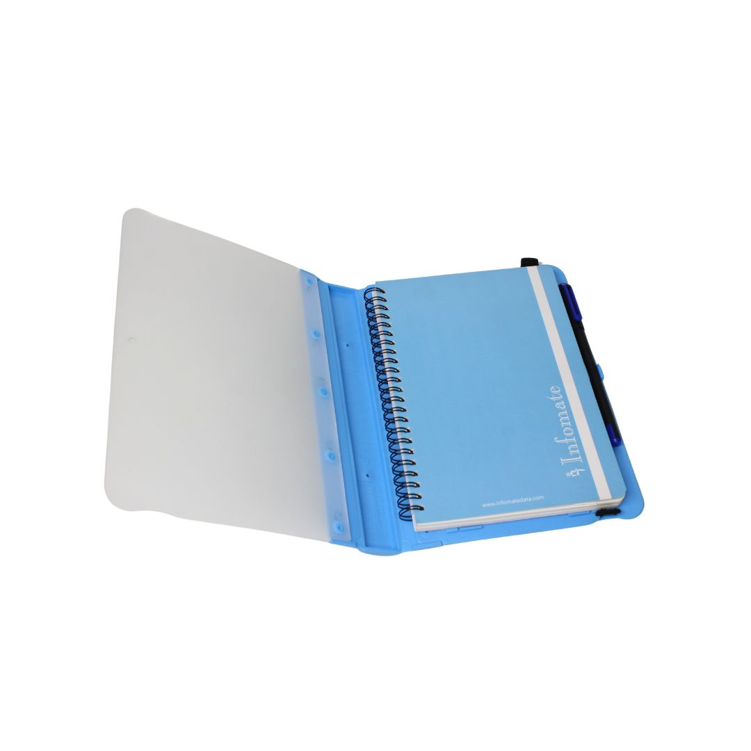 INFOMATE A5 Moulded Notebook with Reusable Plastic Sleeve & Blue Ball Pen | Protective & Durable Cover