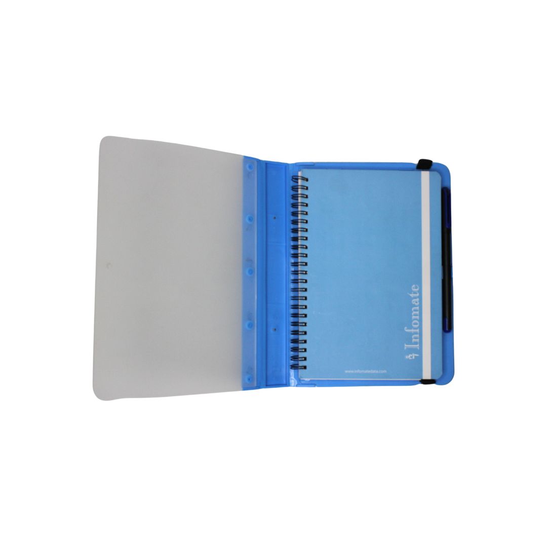 INFOMATE A5 Moulded Notebook with Reusable Plastic Sleeve & Blue Ball Pen | Protective & Durable Cover