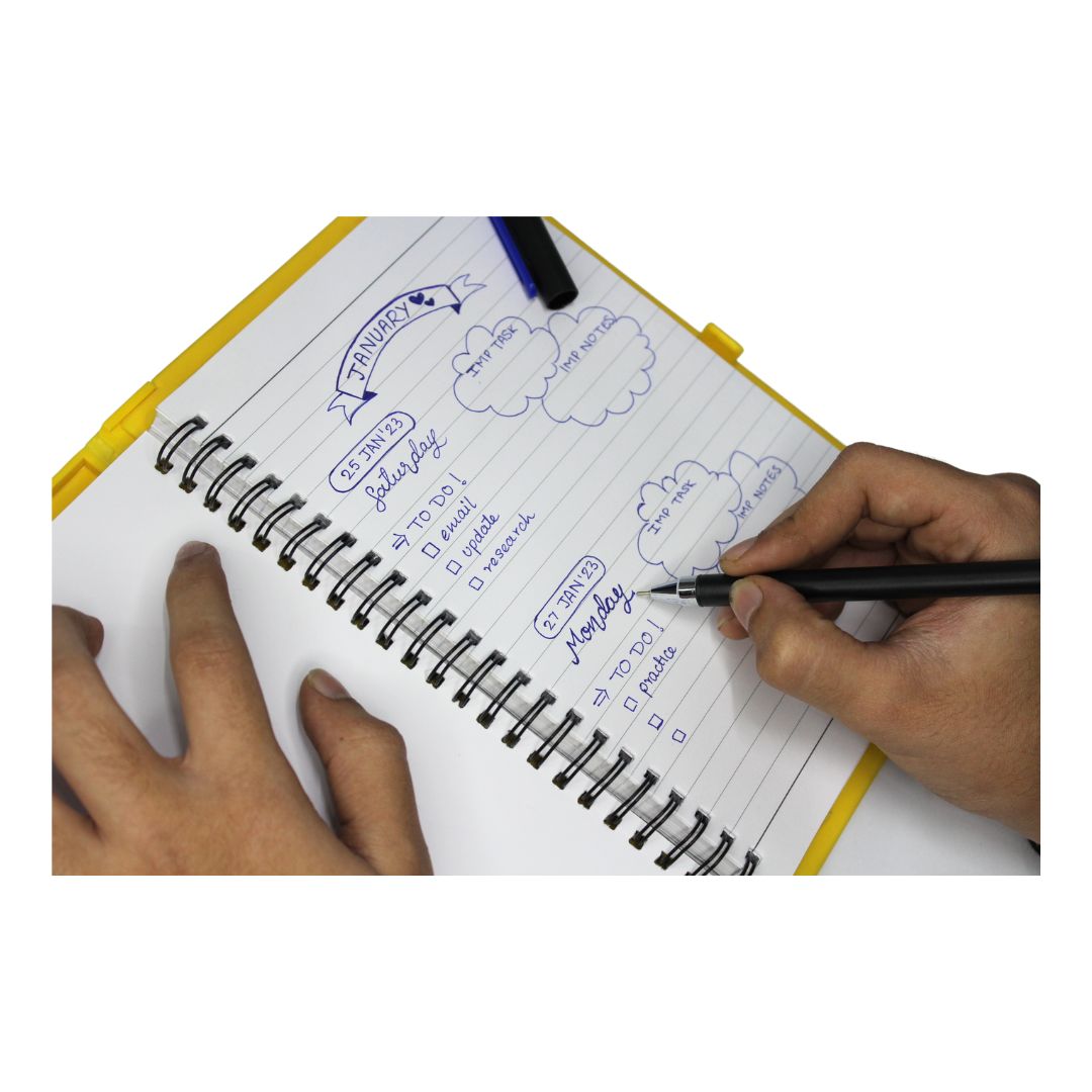 INFOMATE A5 Moulded Notebook with Reusable Plastic Sleeve & Blue Ball Pen | Protective & Durable Cover