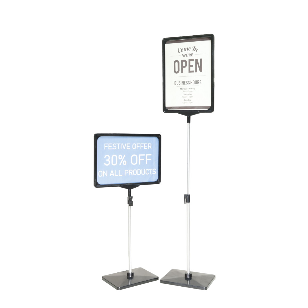 Infomate Adjustable Fra Floor Sign Stand, Vertical & Horizontal Display