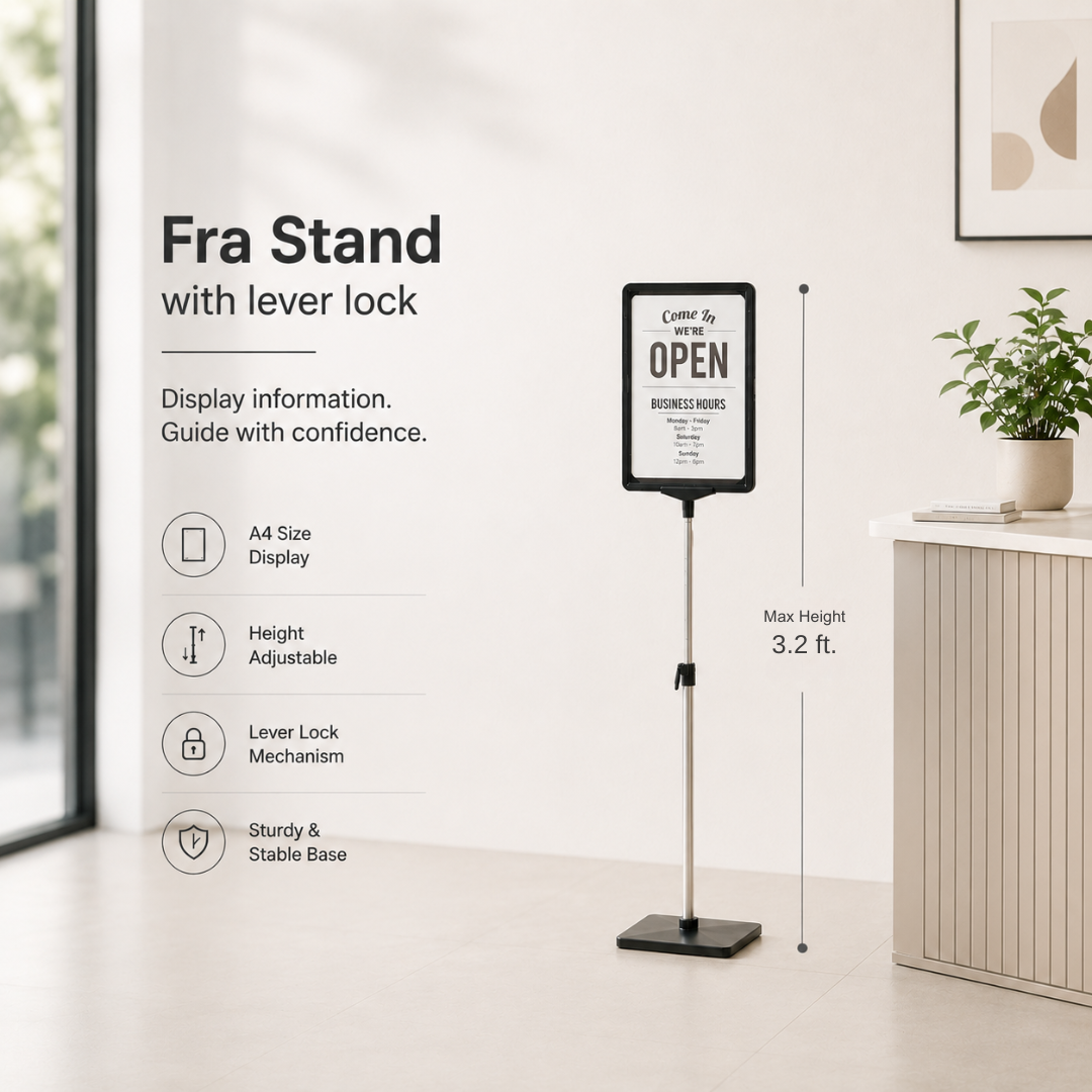 Infomate Adjustable Fra Floor Sign Stand, Vertical & Horizontal Display