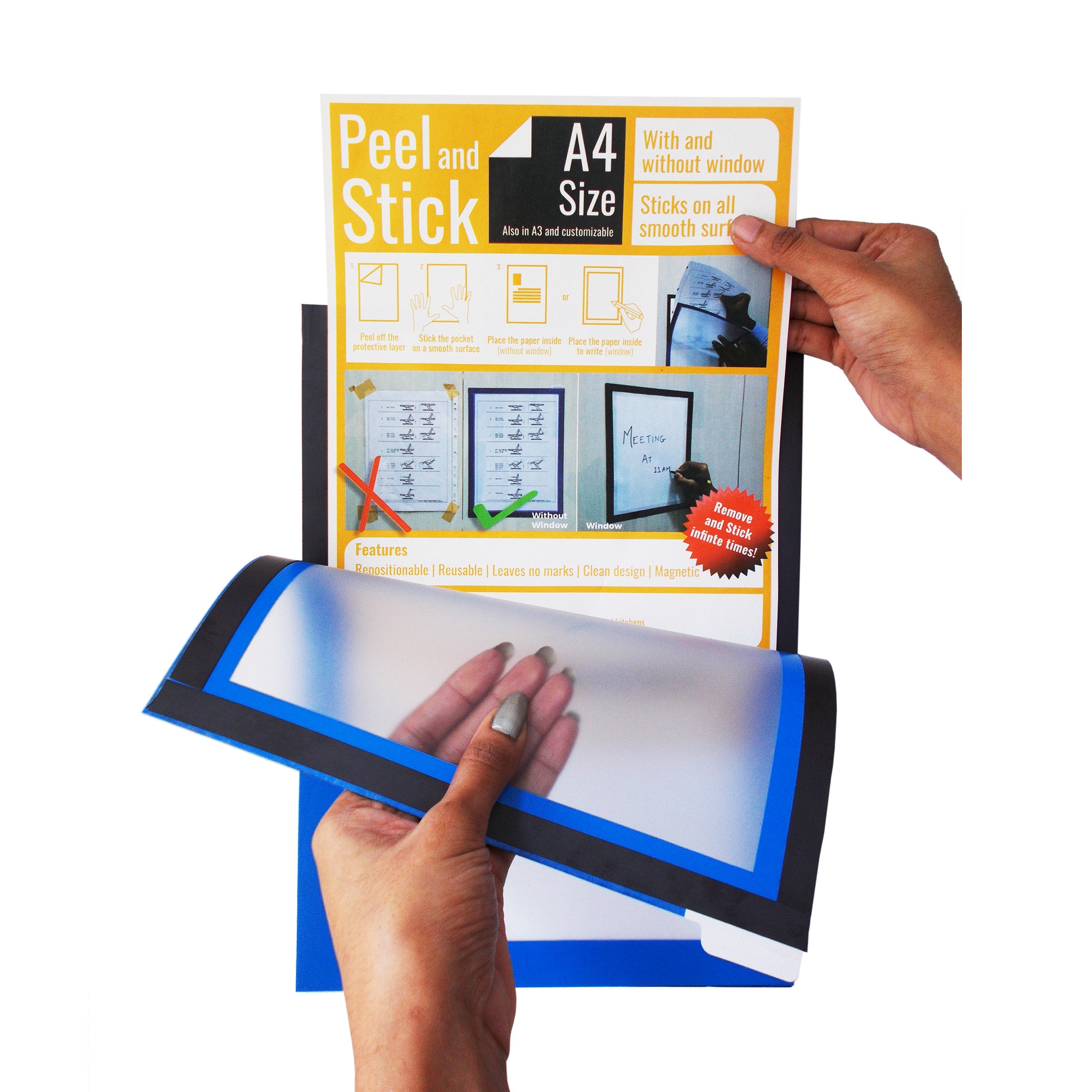 Infomate Peel & Stick A4 Document Holder (Pack of 3) – for Glass Surface