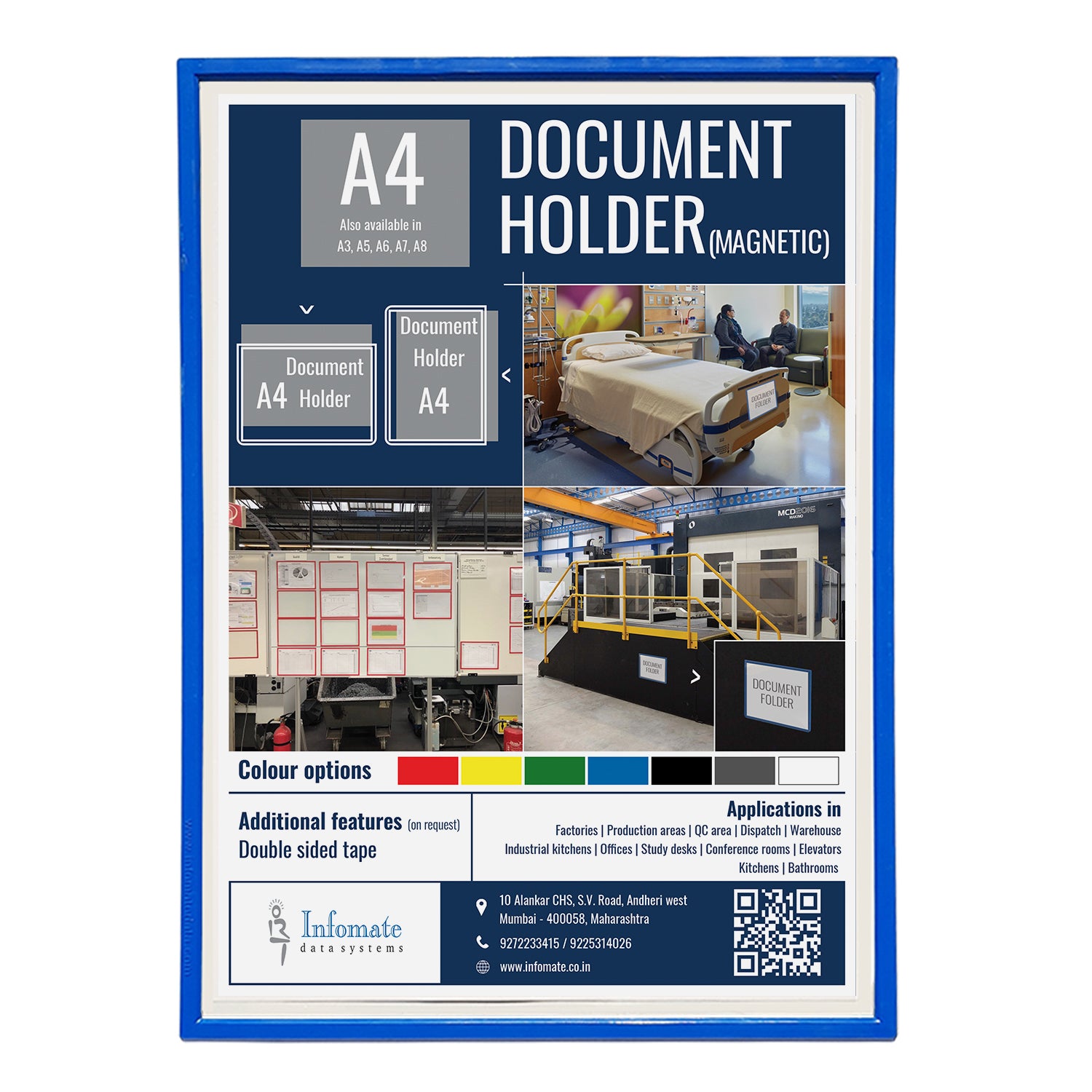 Infomate Magnetic Document Holder | A4 Display Frame for Iron Metallic Surfaces