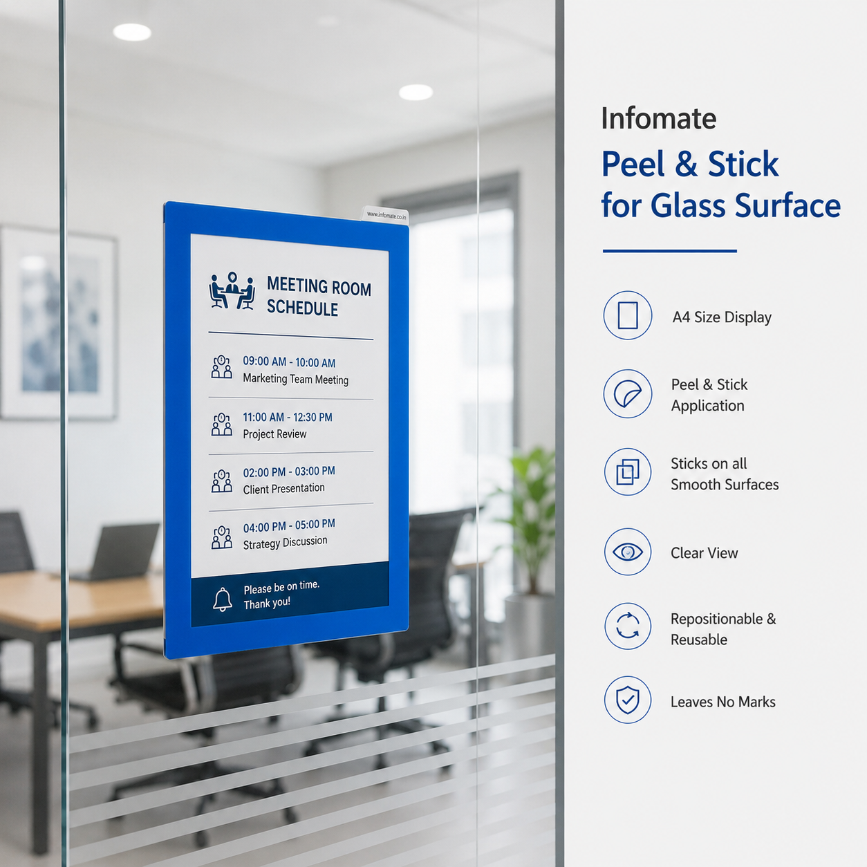 Infomate Peel & Stick A4 Document Holder (Pack of 3) – for Glass Surface