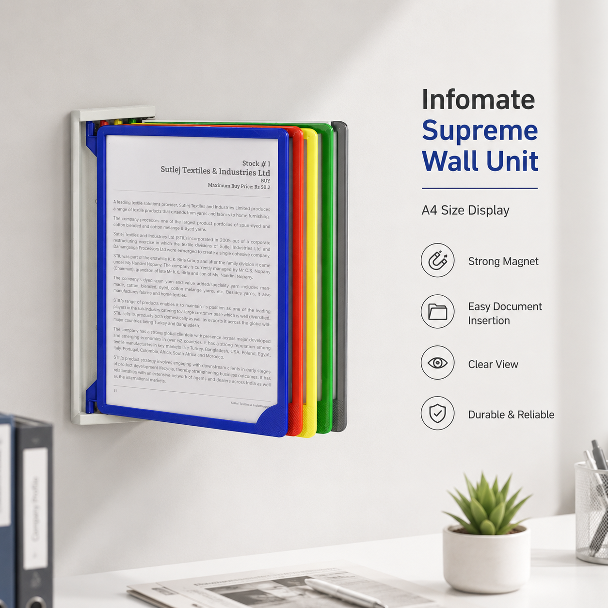 Infomate Supreme Wall Display Unit with Pivoting Display Pockets A4 with 5 folders